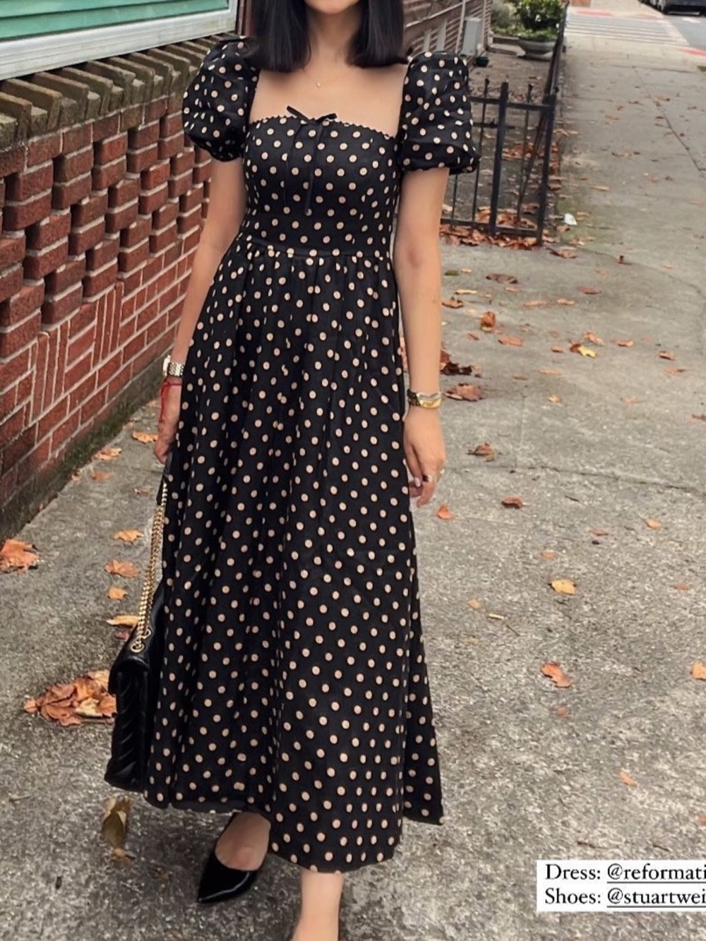 Reformation Black Dress with Gold Polka Dots - Picture 3 of 3